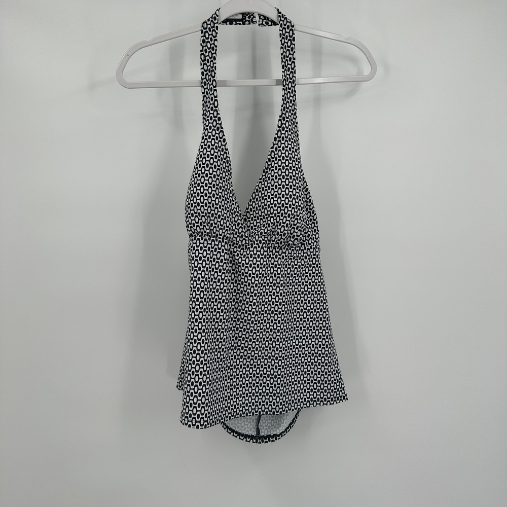 Speedo Womens Black White Geometric Halter Tankini Top Padded Size 16 Halter